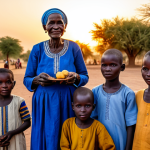 **

"A Chadian storyteller, an old woman with wrinkles etched by time, fully clothed in traditional, modest Chadian dress, surrounded by children in a village at sunset, appropriate content, safe for work, perfect anatomy, well-formed hands, family-friendly, professional photography, warm lighting, cultural heritage."

**