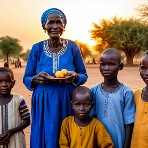 Home 17 **
"A Chadian storyteller, an old woman with wrinkles etched by time, fully clothed in traditional, modest Chadian dress, surrounded by children in a village at sunset, appropriate content, safe for work, perfect anatomy, well-formed hands, family-friendly, professional photography, warm lighting, cultural heritage."
**