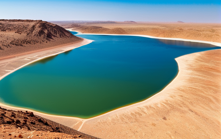 차드에서 주의해야 할 점 - **
"A panoramic view of the Lakes of Ounianga in Chad, showcasing the contrasting colors of the sal...