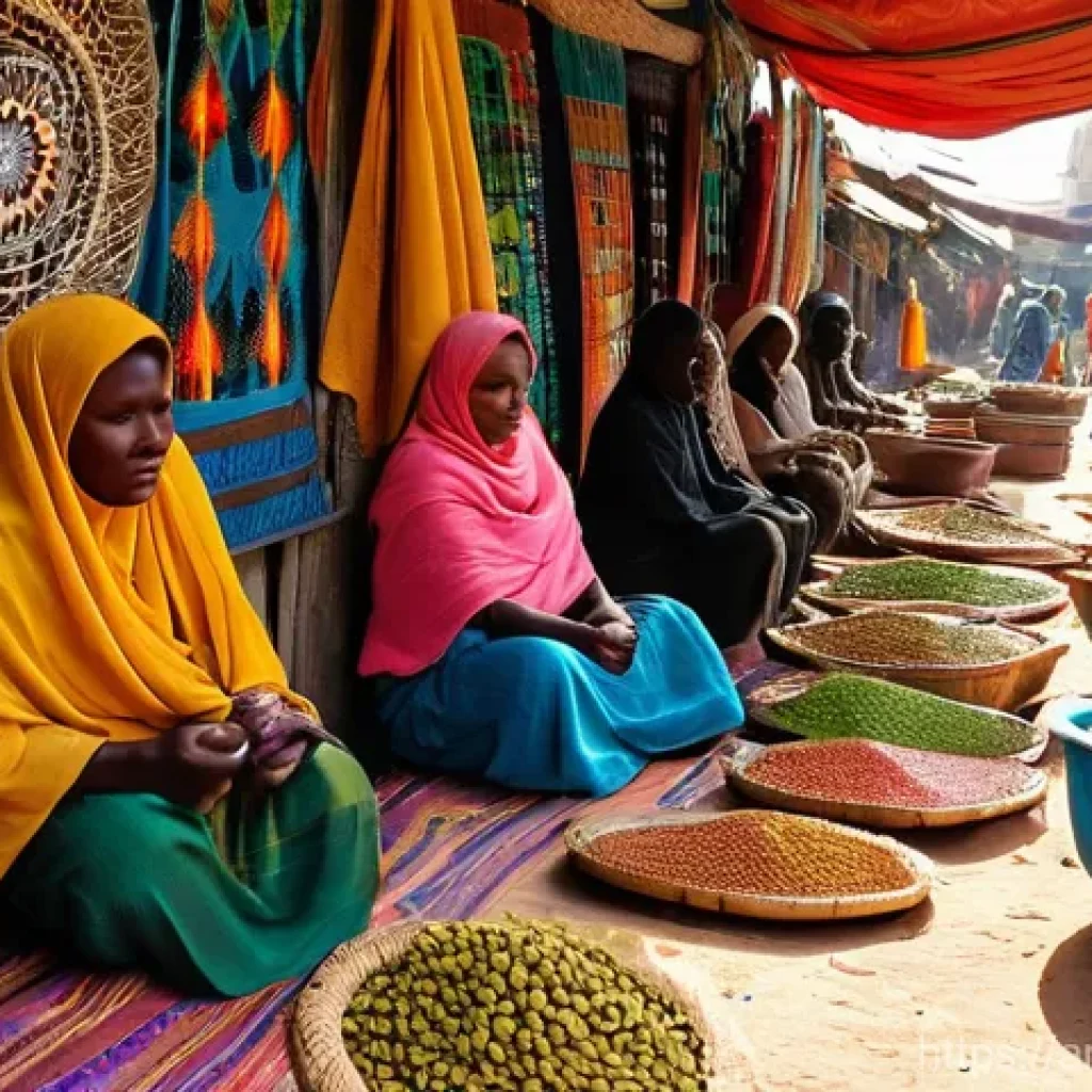 차드에서 가장 큰 마켓과 쇼핑 장소 - **Vibrant N'Djamena Central Market Scene:**
A bustling, wide-angle shot of N'Djamena's Central M...