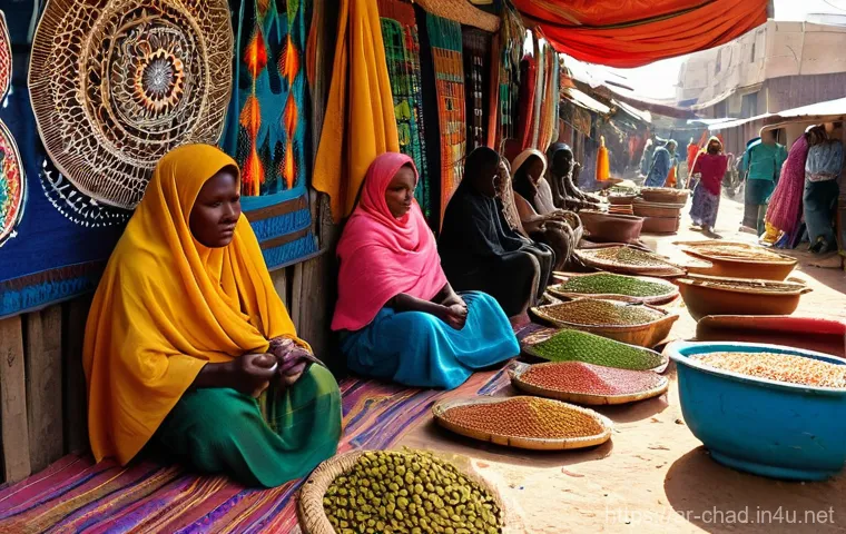 차드에서 가장 큰 마켓과 쇼핑 장소 - **Vibrant N'Djamena Central Market Scene:**
A bustling, wide-angle shot of N'Djamena's Central M...
