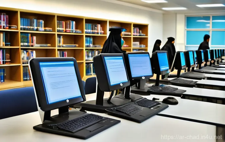 차드에서 가장 유명한 도서관 - **Prompt:** A serene and vast interior shot of the King Faisal University Library in N'Djamena, Chad...