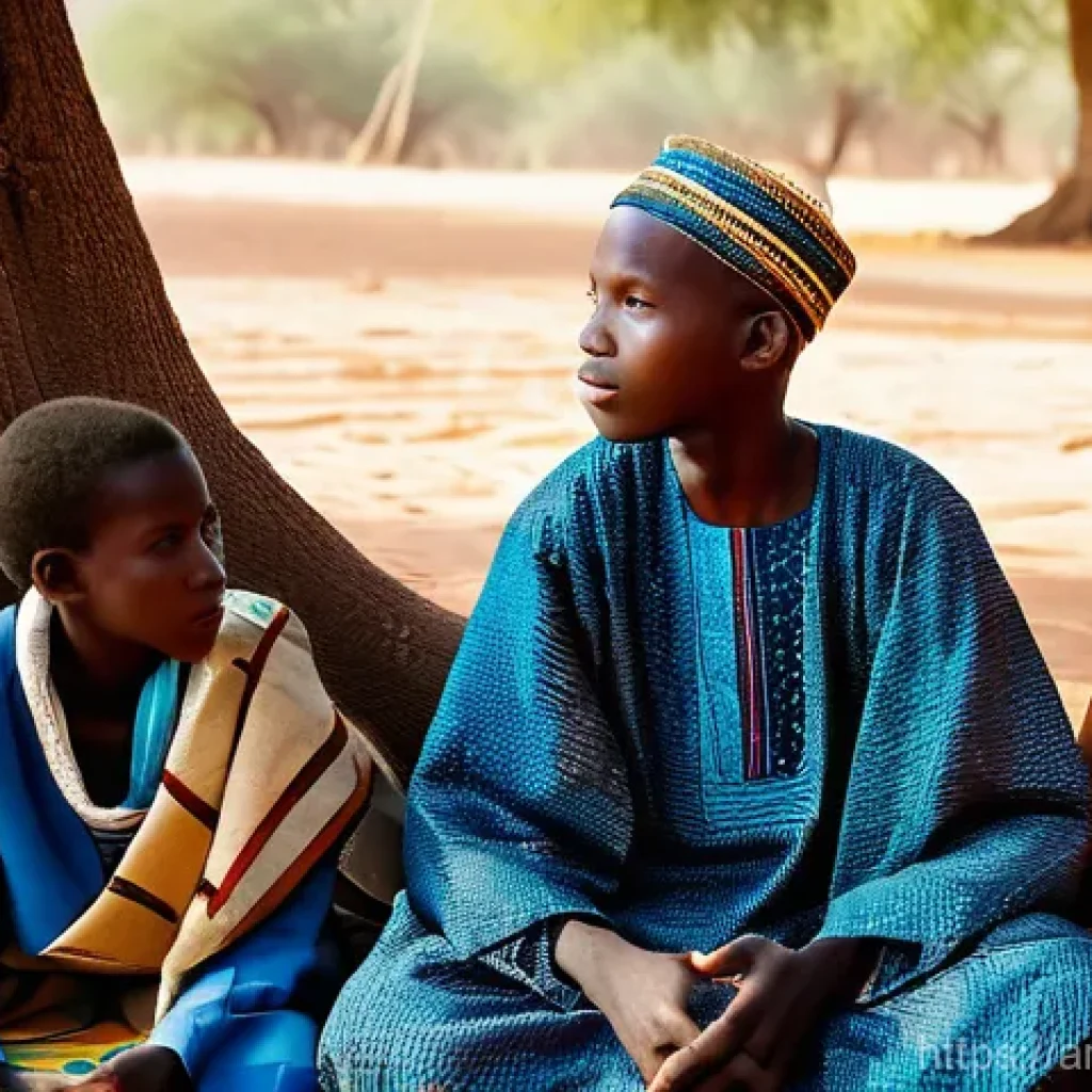 차드의 영화 및 엔터테인먼트 산업 - **Chadian Griot Storytelling**: A wise, elderly Chadian griot, with deep, expressive eyes and a gent...