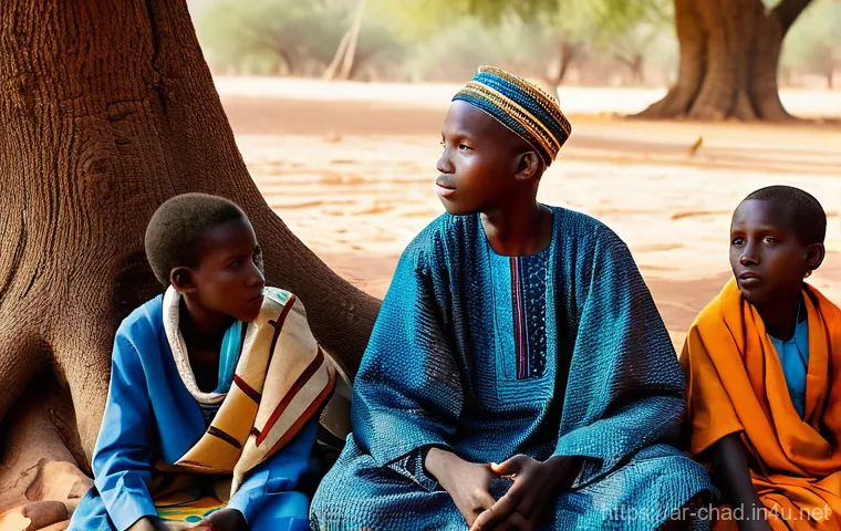 차드의 영화 및 엔터테인먼트 산업 - **Chadian Griot Storytelling**: A wise, elderly Chadian griot, with deep, expressive eyes and a gent...