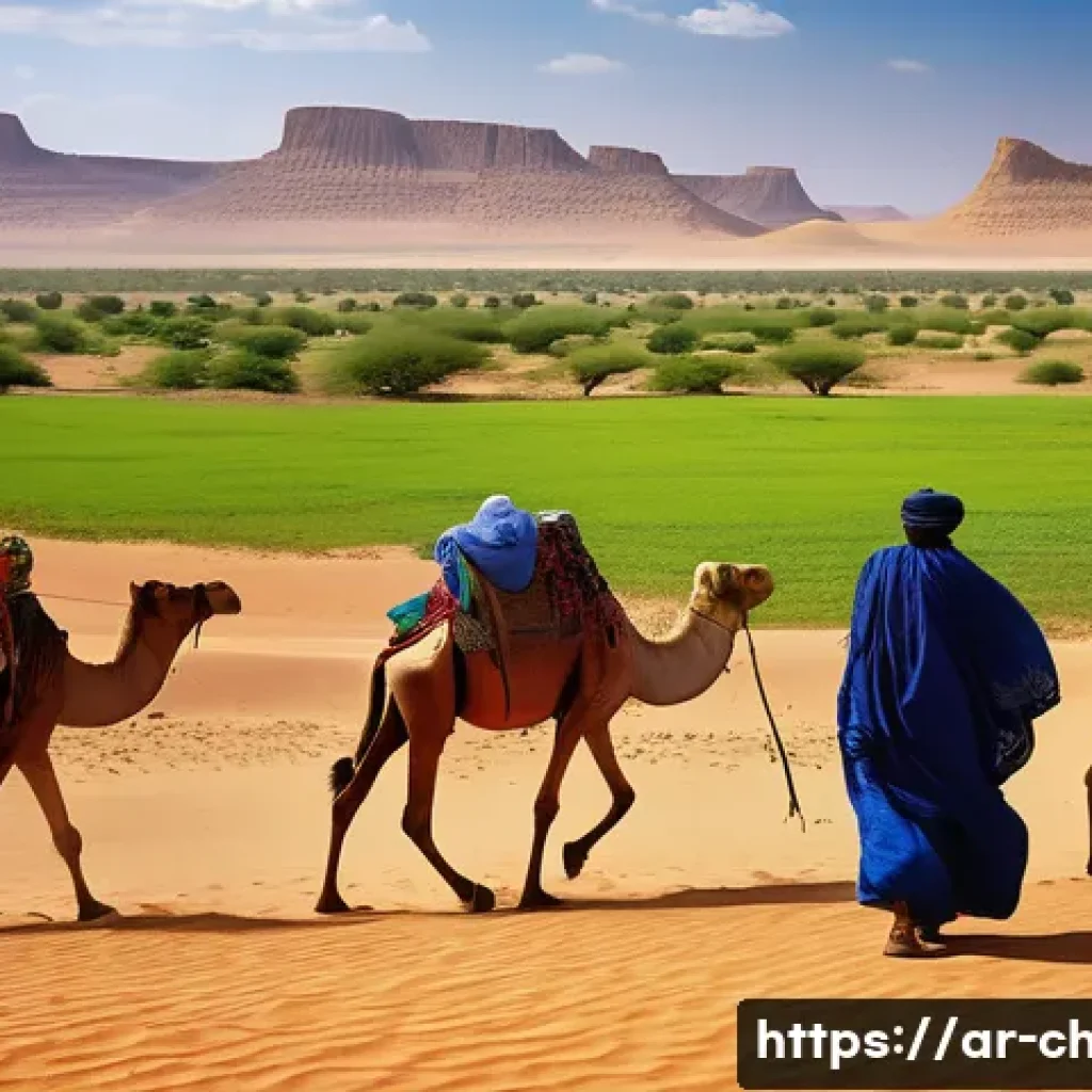 차드의 역사적 사건 정리 - A vibrant, detailed landscape showing the geographic diversity of Chad, featuring the vast Sahara de...
