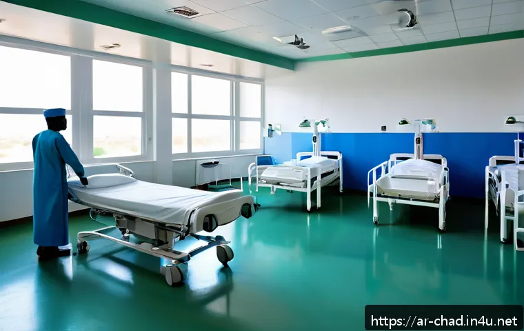 차드의 주요 병원 및 의료 시설 - A modern hospital interior in N&rsquo;Djamena, Chad, showcasing advanced medical technology such as MRI ma...